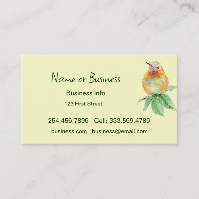 Watercolor Hummingbird Bird Business Card (Front)