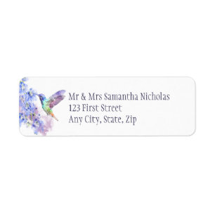 Watercolor Hummingbird & Blue Delphinium Flower Label