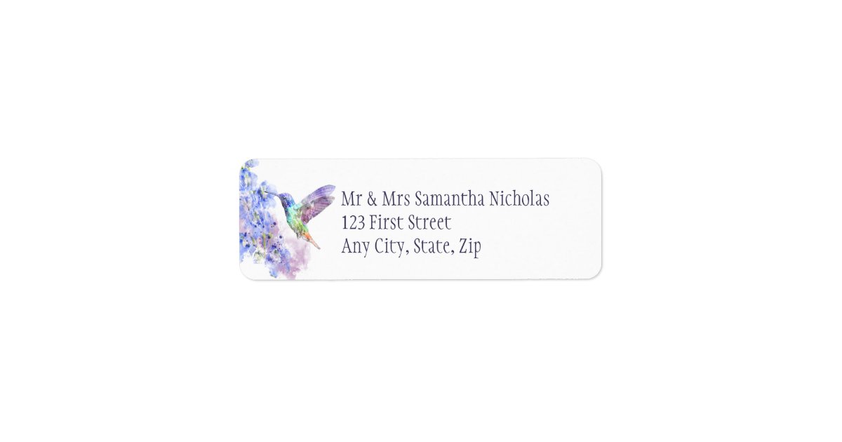 Watercolor Hummingbird & Blue Delphinium Flower Label | Zazzle