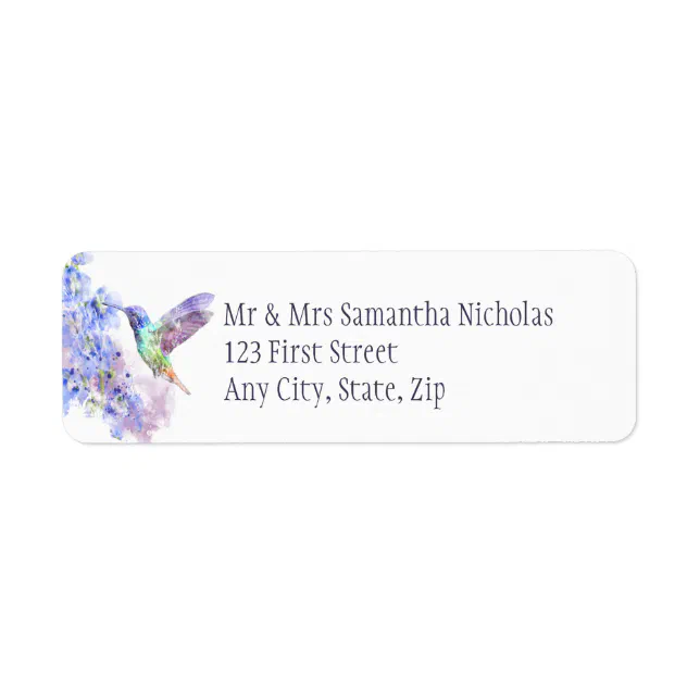 Watercolor Hummingbird & Blue Delphinium Flower Label | Zazzle