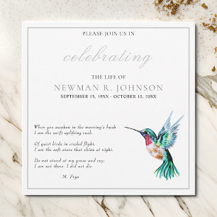 Watercolor Hummingbird Celebration of Life Invitation