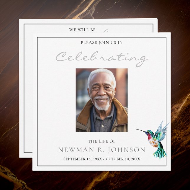 Watercolor Hummingbird Celebration of Life Photo Invitation (Creator Uploaded)