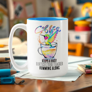 Watercolor Hummingbird & Coffee Lover Busy Teacher Two-Tone Coffee Mug