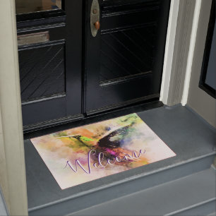 Watercolor hummingbird doormat