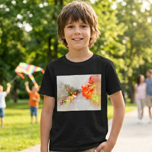 Watercolor Hummingbird Feeding on Vibrant Flower T-Shirt