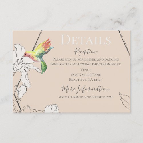 Watercolor Hummingbird Floral Geometric Wedding Enclosure Card