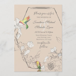 Watercolor Hummingbird Floral Geometric Wedding Invitation