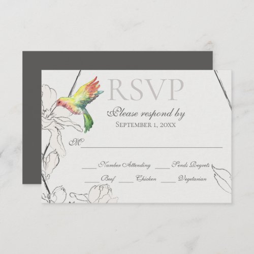Watercolor Hummingbird Floral Geometric Wedding RSVP Card