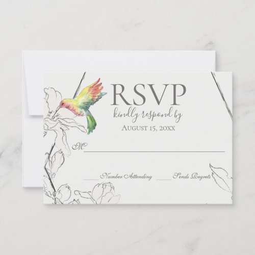 Watercolor Hummingbird Floral Geometric Wedding RSVP Card
