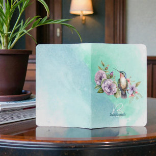 Watercolor Hummingbird Flowers with Monogram Passport Holder