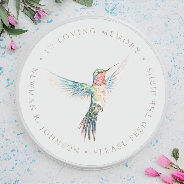 Watercolor Hummingbird Funeral Memorial  Classic Round Sticker (Creator Uploaded)