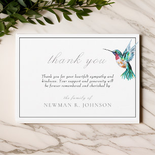 Watercolor Hummingbird Funeral Memorial Thank You Card