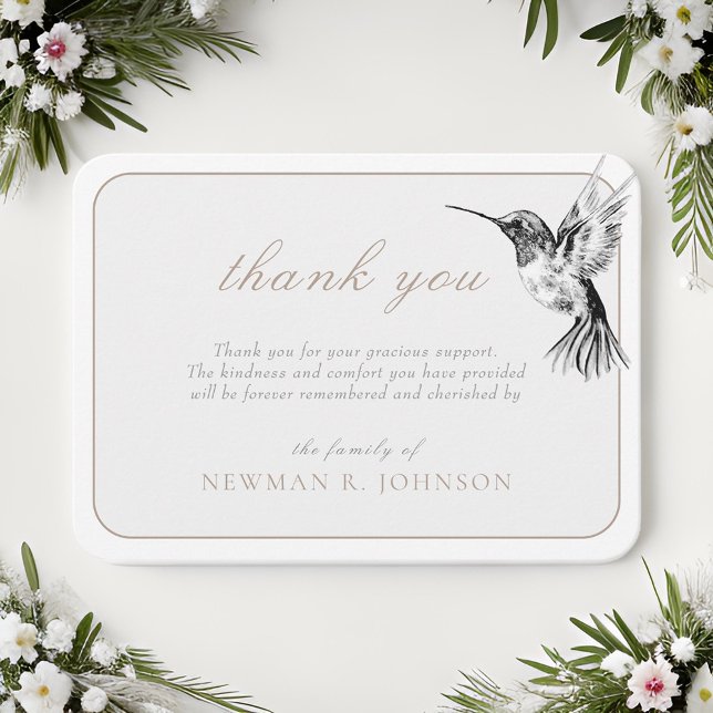 Watercolor Hummingbird Funeral Memorial Thank You Note Card (Creator Uploaded)