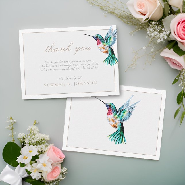 Watercolor Hummingbird Funeral Memorial Thank You Note Card (Creator Uploaded)