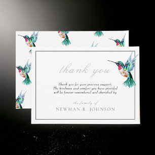 Watercolor Hummingbird Funeral Memorial Thank You Note Card