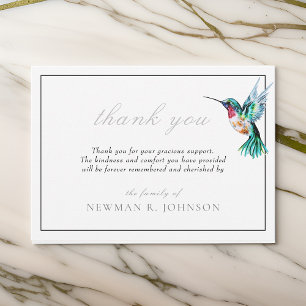 Watercolor Hummingbird Funeral Memorial Thank You Note Card