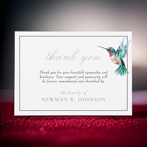 Watercolor Hummingbird Funeral Memorial Thank You Note Card