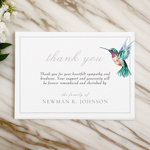 Watercolor Hummingbird Funeral Memorial Thank You Note Card