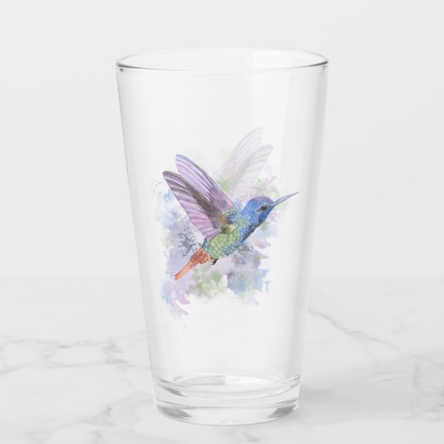 Watercolor Hummingbird Garden Bird Nature Art Glass (Back)