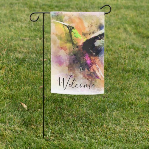 Watercolor hummingbird  garden flag