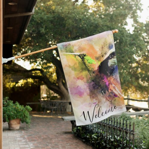 Watercolor hummingbird  house flag