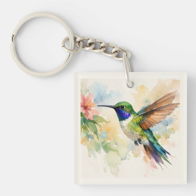 Watercolor Hummingbird Keychain (Front)