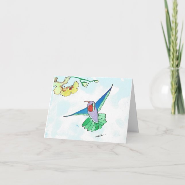 Watercolor Hummingbird Note Card/Envelope Card (Front)