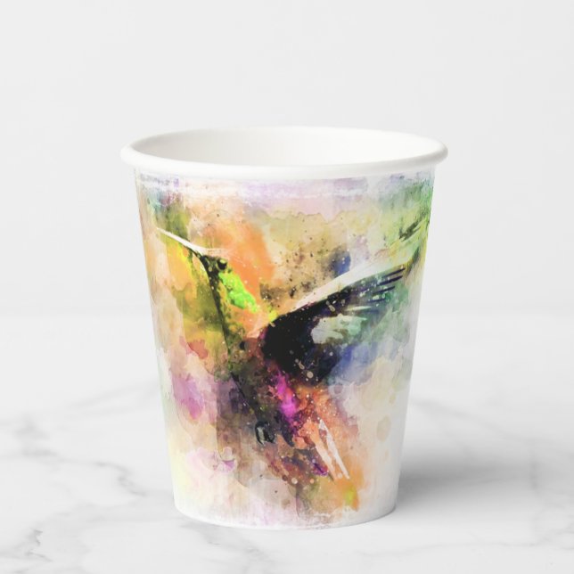 Watercolor hummingbird  paper cups (Front)