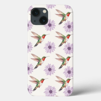 Watercolor Hummingbird & Purple Daisy Pattern iPhone 13 Case