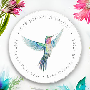 Watercolor Hummingbird Return Address Classic Round Sticker