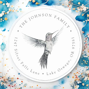 Watercolor Hummingbird Return Address Classic Round Sticker