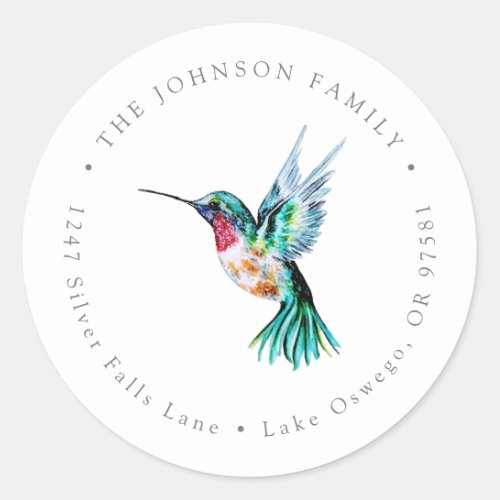 Watercolor Hummingbird Return Address Classic Round Sticker