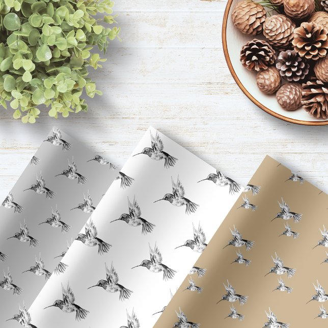Watercolor Hummingbird Silver and Gold Wrapping Paper Sheets (Creator Uploaded)