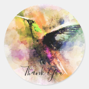 Watercolor hummingbird thank you classic round sticker