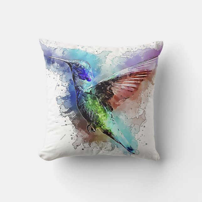 Watercolor Hummingbird Throw Pillow (Front)