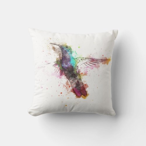 Watercolor Hummingbird Throw Pillow