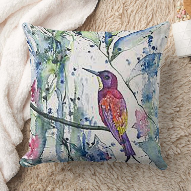 Watercolor Hummingbird Throw Pillow (Blanket)