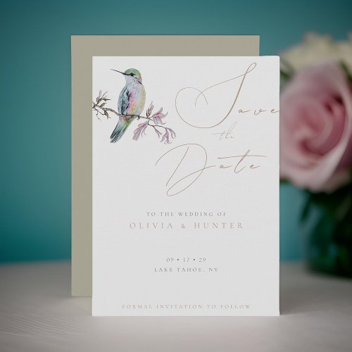 Watercolor Hummingbird Wedding Save the Date Card