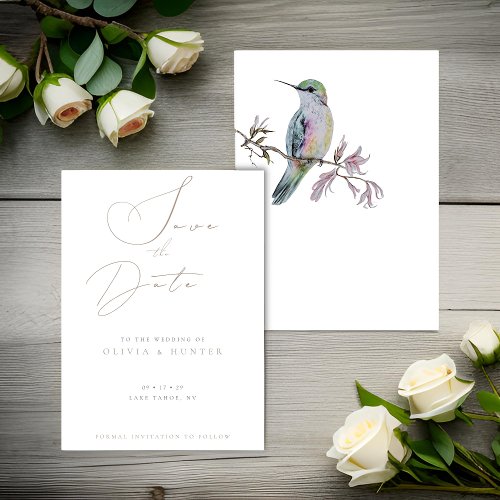 Watercolor Hummingbird Wedding Save the Date Card