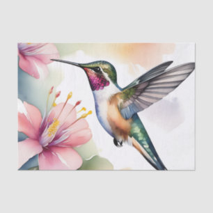 Watercolor Hummingbird With Pink Flowers Tissue Paper