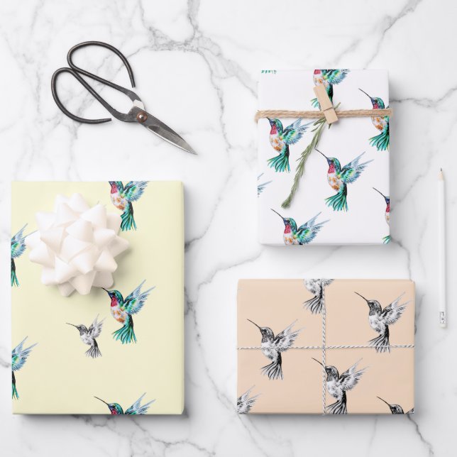 Watercolor Hummingbird Wrapping Paper Sheets (Front)