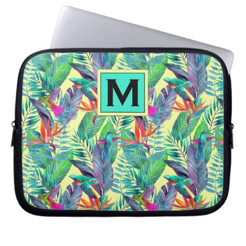 Watercolor Hummingbirds  Add Your Initial Laptop Sleeve