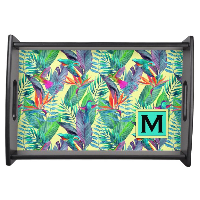Watercolor Hummingbirds | Add Your Initial Serving Tray (Front)
