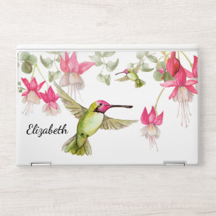 Watercolor Hummingbirds Pink & White Fuchsia Name HP Laptop Skin