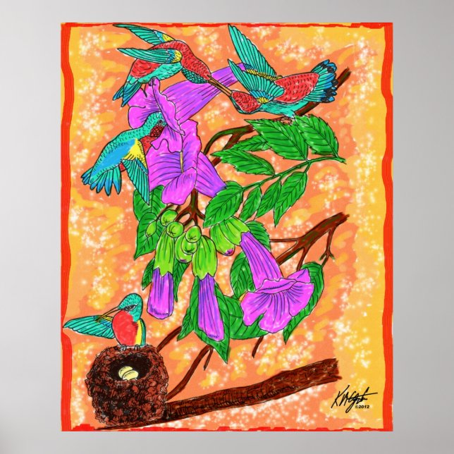 Watercolor Hummingbirds Poster (Front)