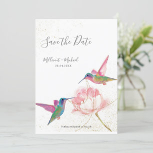 Watercolor Hummingbirds with Peony Save the Date