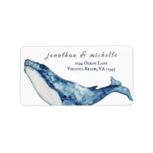 Watercolor Humpback Whale Nautical Beach Address
