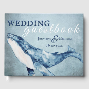 Watercolor Humpback Whale Nautical Beach Wedding Guest Book
