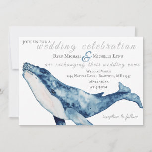 Watercolor Humpback Whale Nautical Beach Wedding Invitation