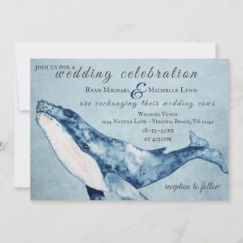 Watercolor Humpback Whale Nautical Beach Wedding Invitation by TheBeachBum at Zazzle